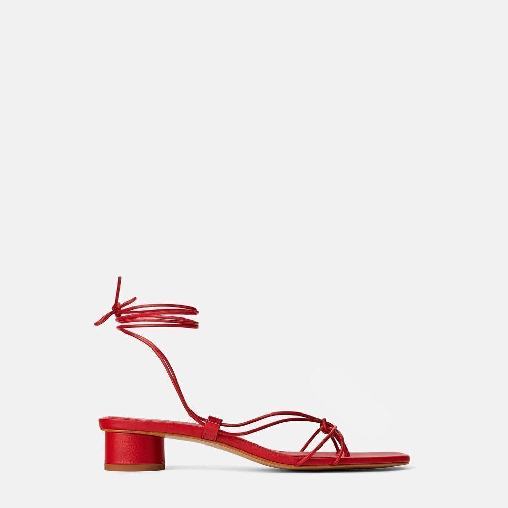 ZARA RED LOW HEEL STRAPS SANDALS